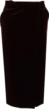 Saint Laurent Rokken, Dames, Bruin, M, Katoen, Cotton Velvet Wrap Midi Skirt