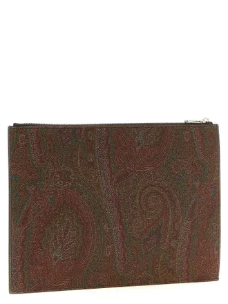 Etro Paisley-Embroidered Jacquard Clutch - Brown