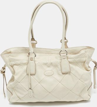 Tod's Tods Off White Quilted Leather Drawstring Satchel