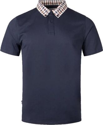 Aquascutum Geruite Rib Polo Shirt Navy - Heren - Polos - Blauw - M - Katoen - Tops