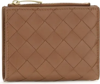Bottega Veneta Womens Wallet Intrecciato Lambskin Tannin-Gold & Purses