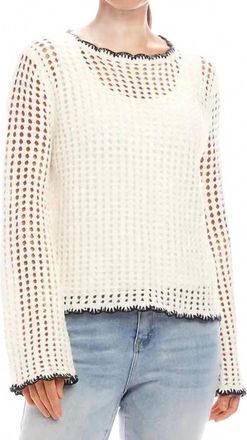Karen Kane Nivita Crochet Sweater In Natural With Black Trim