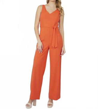 Frank Lyman Design Belted Sleeveless Jumpsuit In Orange