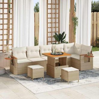vidaXL Vidaxl - Conjunto De Sof&aacute; De Jard&iacute;n 9 Pcs Beige Y Crema 80 X 80 X 71 Cm