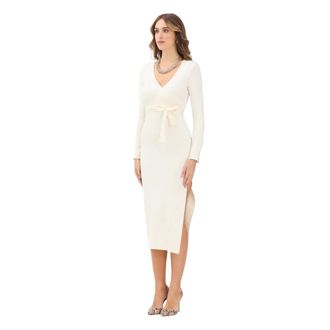 Akep Midi Jurk met Zijsplit - Dames - Casual kleedjes - Wit - M - Wol - Kleedjes