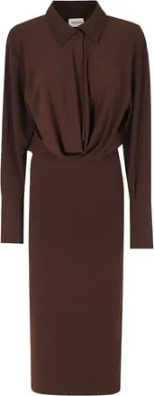 Andamane Kleedjes, Dames, Bruin, M, Chiffon, Lilia midi jurk