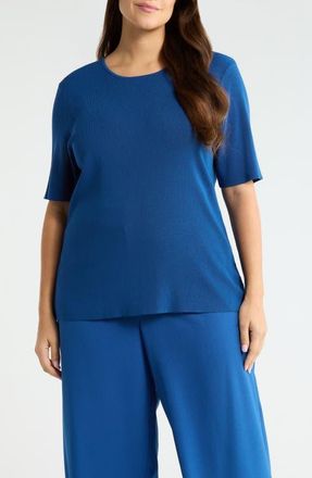Tahari by ASL Short Sleeve Sweater in Riverside Blue at Nordstrom, Size 1 X
