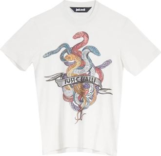 Just Cavalli Slangenhart Grafisch T-shirt - Heren - T-shirts - Wit - M - Katoen - Tops