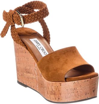 Jimmy Choo London Jori 100 Suede & Cork Wedge Sandal