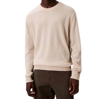 Calvin Klein Cashmere Knitwear, male, Beige, Size: M Classic Cashmere Crewneck Sweater