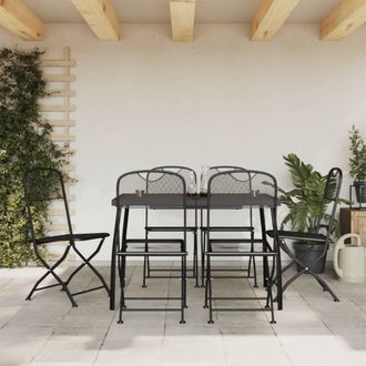 vidaXL Vidaxl - Juego De Comedor De Jard&iacute;n 7 Pzas Malla Met&aacute;lica Gris Antracita