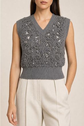 Brunello Cucinelli Womens Medium Grey Wool Knit Sweater, Size XXS