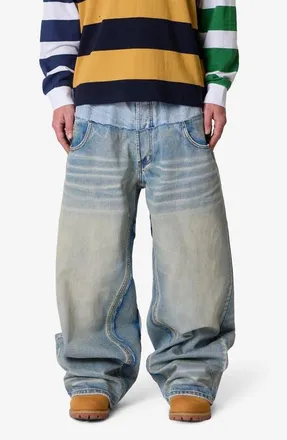 mnml Mega Baggy Layered Denim Jeans in Medium Blue at Nordstrom, Size X-Large