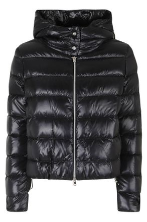 Herno Black High Neck Hooded Double-Slider Zip Polyamide Down Jacket