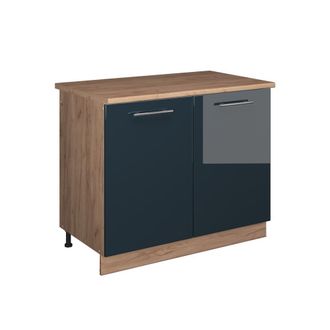 Vicco Mueble Bajo Para Fregadero Fame-line, Azul Oscuro Alto Brillo/roble Dorado, 100 Cm, Et Roble, Vicco