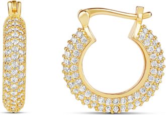 SHYMI Small Pav&eacute; Hoop Earrings - 14K Gold Filled, Rhodium Plated, Cubic Zirconia Detailing, Lightweight, Day to Night