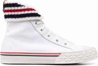 Thom Browne tartan-sole RWB stripe sneakers - men - Leather/Canvas/Rubber - 7 - White