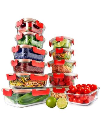 Nutrichef 12Pc Red Glass Container Set