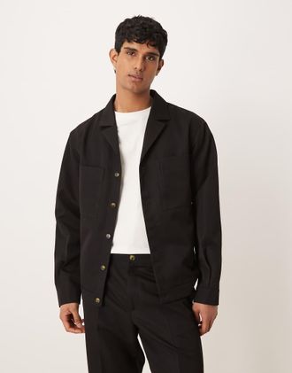 Asos Camicia giacca elegante nera con rever in coordinato-Nero