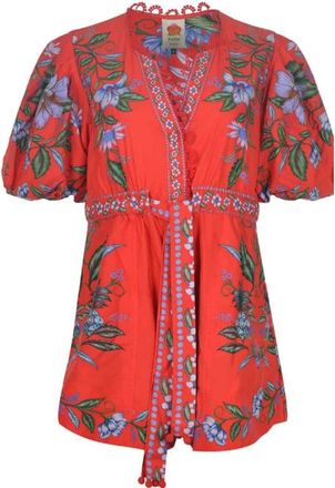 Farm Rio Farm Rio, Jumpsuits & Playsuits, Dames, Rood, M, Rode Bloemenprint Pofmouw Jurk