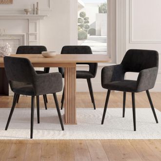 IDMarket Lote De 4 Sillas De Comedor Y Sillones De Mesa Holy De Terciopelo Negro