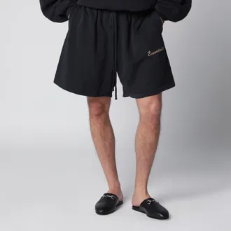 Fear of God Shorts neri con logo in cotone felpato