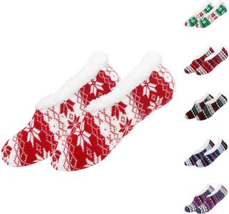 Generic Christmas Slipper Socks Fluffy Socks Women Girls Soft Fleece Lining Knitted Thermal Slippers Ladies Non Slip Fuzzy Fleece Lined Sock with Grippers Col