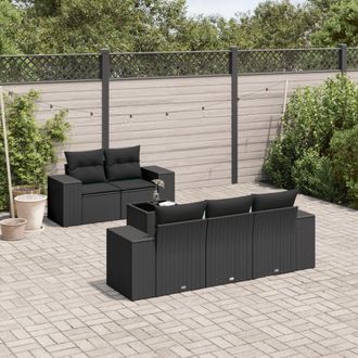 vidaXL Set De Sof&aacute;s De Jard&iacute;n 6 Piezas Y Cojines Rat&aacute;n Sint&eacute;tico Negro Vidaxl