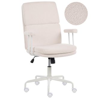 Beliani Silla Giratoria Para Oficina En Casa Tapizada En Boucl&eacute; Con Sistema De Bloqueo De Posici&oacute;n Inclinable Altura Ajustable Blanco Crema Vero