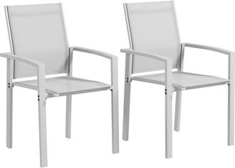 OUTSUNNY Set 2 Sedie da Balcone Impilabili in Acciaio e Texteline Grigio Chiaro