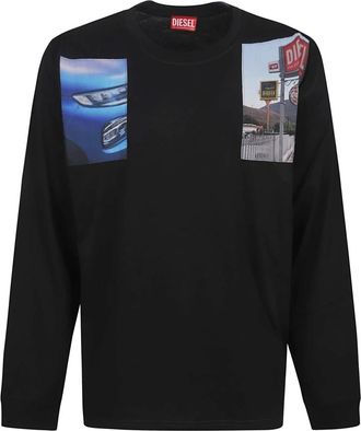 Diesel T-shirt met lange mouwen en foto-patches - Heren - Longsleeves - Zwart - S - Katoen - Tops