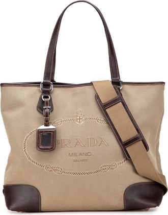 Prada Pre-owned Womens Canvas Logo Tote - Tan Textile - One Size