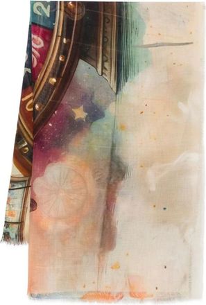 D'Aniello Scarves, female, Multicolor, Size: ONE SIZE Beige Abstract Paint Splatter Frayed Edges