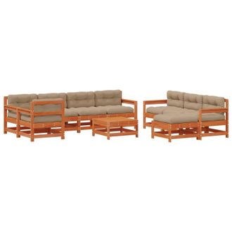 vidaXL Conjunto De Sof&aacute;s De Jard&iacute;n 10 Pcs Marr&oacute;n Cera Pino Macizo Vidaxl