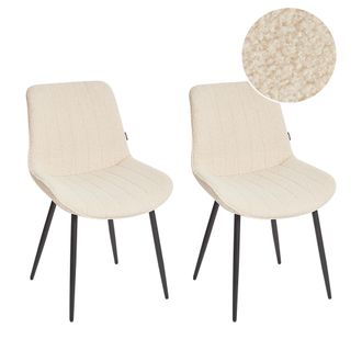 Beliani Beliani - Conjunto De 2 Sillas De Boucl&eacute; Con Patas De Acero Negro Sin Reposabrazos Comedor Beige Claro Dubrovnik
