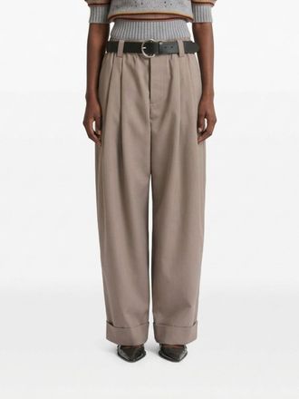 Marni Pantaloni wide leg a vita alta in cotone con pince e risvolto