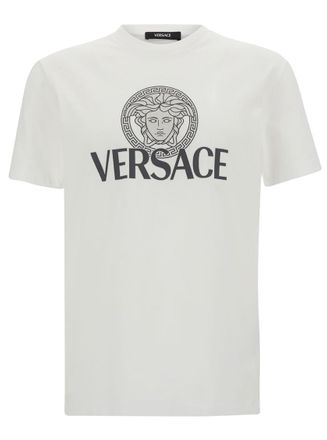 Tシャツ・カットソー VERSACE Woman T-Shirt White 10188981A13614 1W000 White T-shirt with appliqué and draping Versace - Vitkac AS