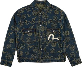 Evisu Giubbotto Monogram Rainbow Ao Jacquard Indaco - Heren - Spijkerjassen - Blauw - L - Katoen - Jassen