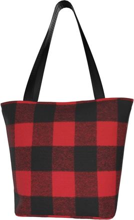 AOOEDM Tote Bag Red And Black Plaid Shopping Bags Small Reusable Market Bag Beach Tote Bags Travel Totes