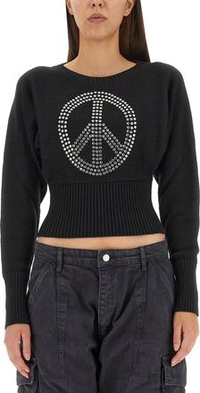 Moschino Black Embellished Round Neck Sweater