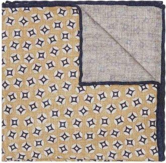 Brunello Cucinelli Mens Cream Navy Silk Patterned Pocket Square