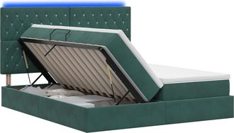 vidaXL Cama De Almacenamiento Led Con Colch&oacute;n Verde Oscuro Vidaxl