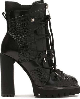 Kazar Zwarte reli&euml;flederen laarzen. Dit product valt klein uit. - Dames - Laarzen met Hak - Zwart - 36 EU - Leer - Schoenen