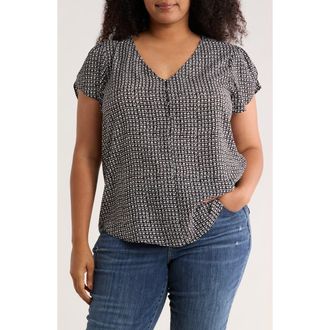 Premise Studio Floral Stripe Short Sleeve Top in Black/cream at Nordstrom Rack, Size 1 X