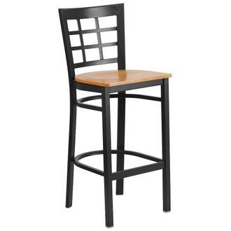Flash Furniture Black Window Back Metal Restaurant Barstool - Natural Wood Seat