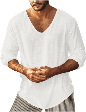 Generic Tee Shirts for Men Adult, Long Sleeve Shirts V-Neck Solid Color Golf T Shirt Spring Autumn Shirt UK, Casual and Work Wear Mens Polo Shirts Gym T Chris