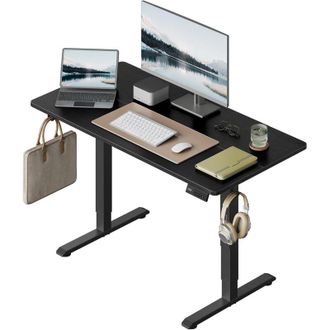 Woltu Scrivania Elettrica Regolabile Altezza 120x60x72-118 cm Nero con 3 Memorie e 2 Ganci