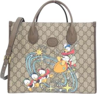 Gucci Pre-owned GG Supreme Canvas Leather Shoulder Bag - Dames - Vintage Shopper - Beige - ONE Size - Leer - Vintage