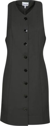 Ganni Light Twill Suiting Mini Jurk - Dames - Korte kleedjes - Zwart - XS - Leer - Kleedjes