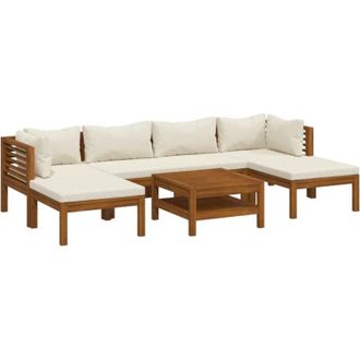 vidaXL Set De Muebles De Jard&iacute;n 7 Pzas Con Coj&iacute;n Crema Acacia Maciza Vidaxl